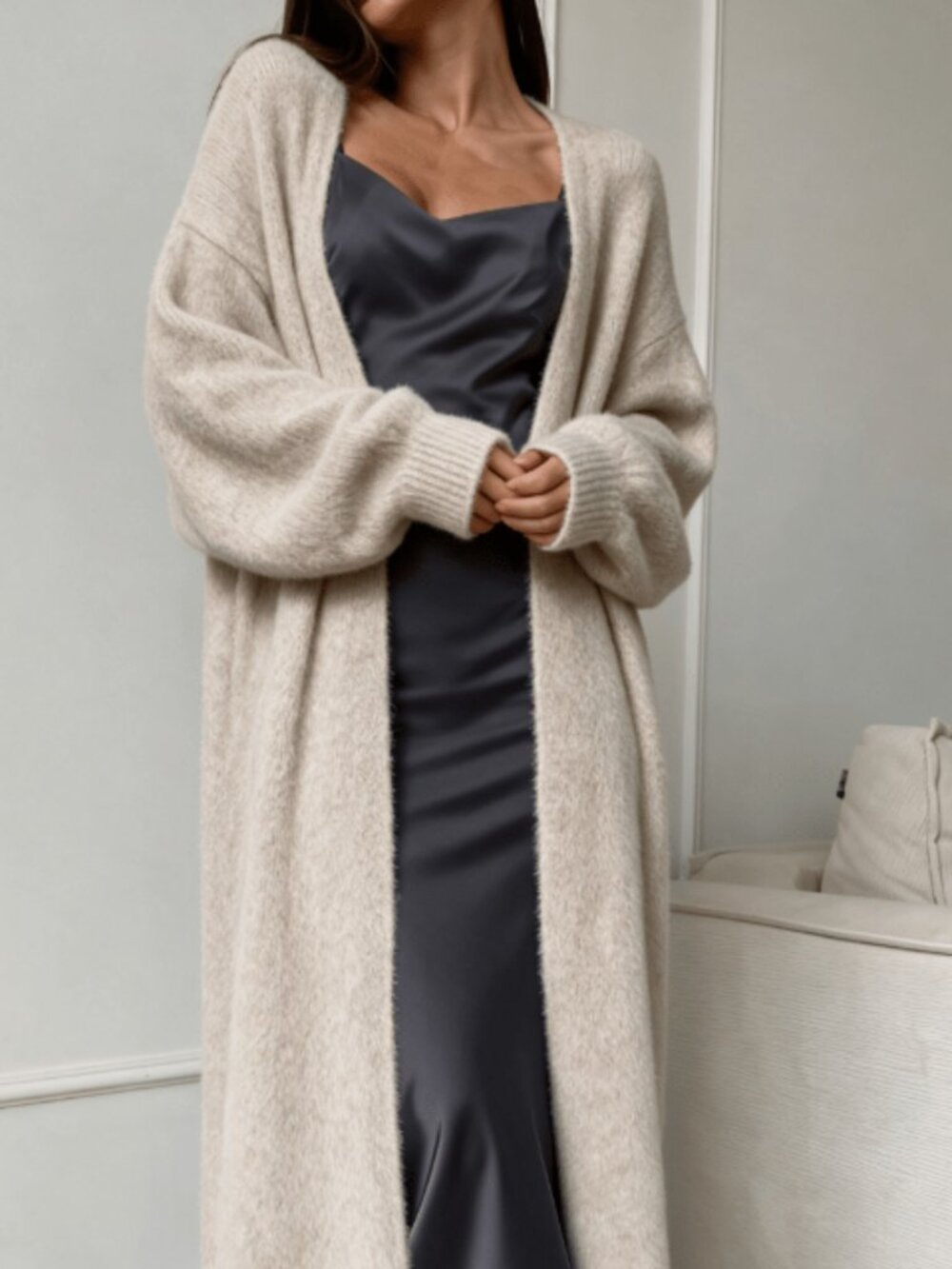 Apricot Casual Women's Soft Lightweight Loose Fuzzy Long Cardigan
